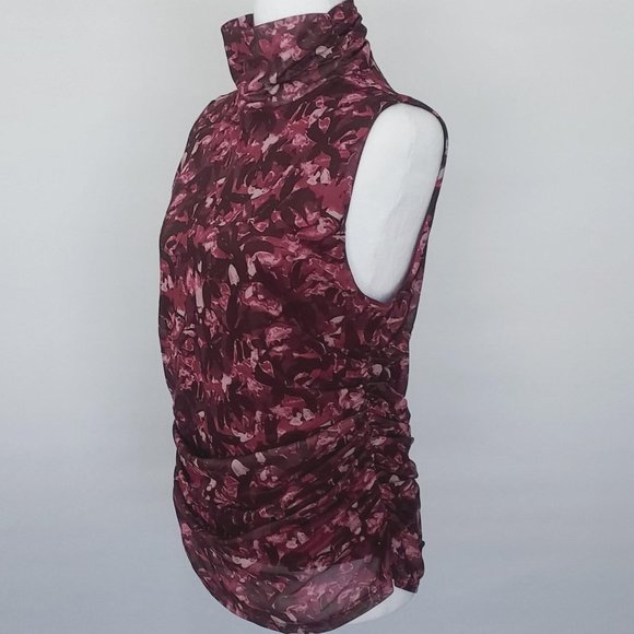 Cable & Gauge Women’s Sleeveless Mock Neck Side Ruched Printed Top/Blouse Large - Picture 2 of 9